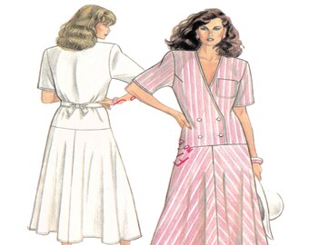 New Look 6365, Women Short Sleeve Dress, Cross Over Bodice, Waist Tie, Drop Waist, Aline Skirt, V Neckline Dress, Women Size 8 to 18, UNCUT,