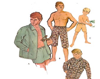 Men Sportswear Sewing Pattern, McCalls 2404, Swimsuit, Swim Trunks, Jams, Men Beach Fashion, Men Size Large, UnCUT Men Sewing Pattern, 70s