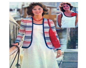 Butterick 4130, Women Tunic Dress, Sundress, Dress Set Sewing Pattern, Sleeveless, Shift Dress, Cardigan, Size 14, Jacket, 70s Fashion UNCUT