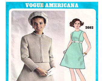 Vogue 2082, Chuck Howard, Vogue Americana Women Sewing Pattern, 60s Vintage Designer Dress, Size 16 Sleeveless Dress, Button Zip Jacket