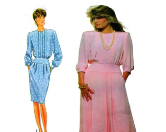 Women Day Dress, Sewing Pattern, Simplicity 9015, Semi-fitted, Yoke Waist, Pleated Bodice, Pencil Skirt, Flare Skirt, Size 14, Uncut