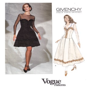 Vogue 1276, GIVENCHY, Designer Dress, Cocktail Dress, Size 14, Sweetheart Neckline, Shear Long Sleeve, 90s Fit Flare, Women Sewing Pattern