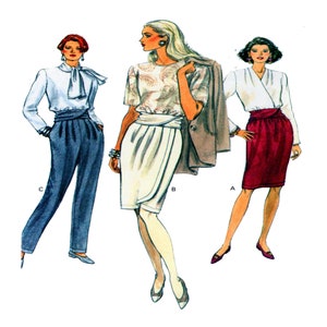 Vogue 8121, Women Wrap Skirt, Tapered Leg Pant, Designer Detail Waistband, Women Sewing Pattern,  Pleated Front, Elastic Waist, Size 14