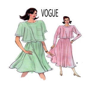 Vogue 7150 Women Two Piece Dress Sewing Pattern, Fit Flare, Pullover Top / Tunic, Aline Skirt, Flare Hemline, Long Short Sleeve Size 8-10-12 image 1