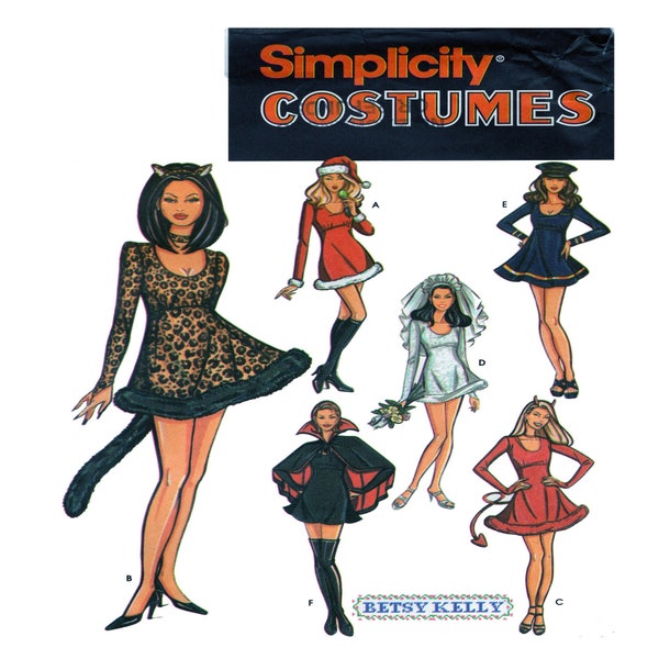 Simplicity 9313, Simplicity 0634, Halloween Costume Sewing Pattern, UNCUT, Size 6-8-10-12, Cat, Santa, Bride, Sailor, Devil, Vampire