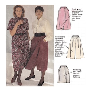 McCalls 5517, Nancy Zieman Skirt, Split Skirt or Culottes Sewing Pattern, Front Pleats, Elastic Waist, Side Pockets, 1990s Size 14, UNCUT