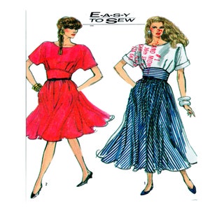 Simplicity 8487, Women Dress, Sewing Pattern, Shaped Midriff, Dolman Sleeve, Full Skirt, Side Pocket, Jewel Neckline, Size 12-14-16, UNCUT