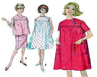 Maternity Dress, Sewing Pattern, Top, Pencil Skirt, Simplicity 4857, Vintage 1960s, Round Neckline, Fitted Sleeve, Kick Pleat Skirt, Size 12