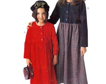 Robe pour fillette, patron de couture, coupe ample, taille 2 à 6, McCalls 9428, facile à coudre, corsage empire, jupe froncée, boutonnage sur le devant, poches, tissu résistant