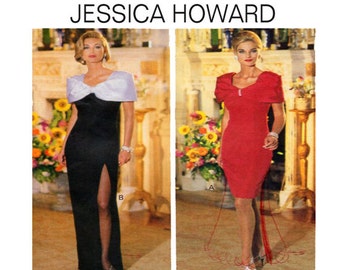 Designer Evening Gown, JESSICA HOWARD, Butterick 6529, Sheath Dress, Evening Dress, Cocktail Dress, Shawl Collar, Women Sewing Pattern