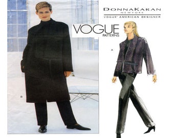 DONNA KARAN, DKYN, Vogue 2191, diseñadora estadounidense de Vogue, mujer, chaqueta con solapa de kimono, blazer largo, pantalón ajustado, talla 14-16-18, sin cortar
