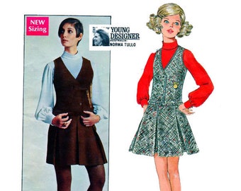 NORMA TULLO, Butterick 5390, 60s Mod Fashion, Designer Jumper Dress, Fitted Bodice, Double Breasted, Size 10 Bust 32.5, Sewing Pattern