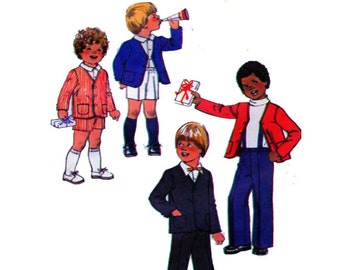 Boys Suit, Sewing Pattern, Simplicity 9762, Button Front Blazer, Suit Jacket, Pull On Pants, Boys Shorts, Half Pants, Suspenders, Size 4