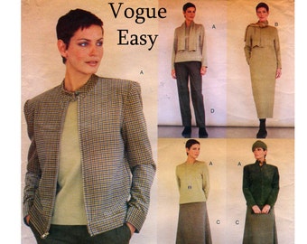 VOGUE 2175,  Women Suit, Sewing Pattern, Zip Front Jacket, Long Sleeve Top, Pull-Over Dress, Aline Skirt, Straight Leg Pant, Scarf, Size 14