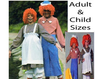 RAGGEDY ANN, ANDY, McCalls 2655, 5254, 7232, Adult Costume, Child Costume, Sewing Pattern, Dress, Shirt, Pants, Bloomers, Apron, Hat