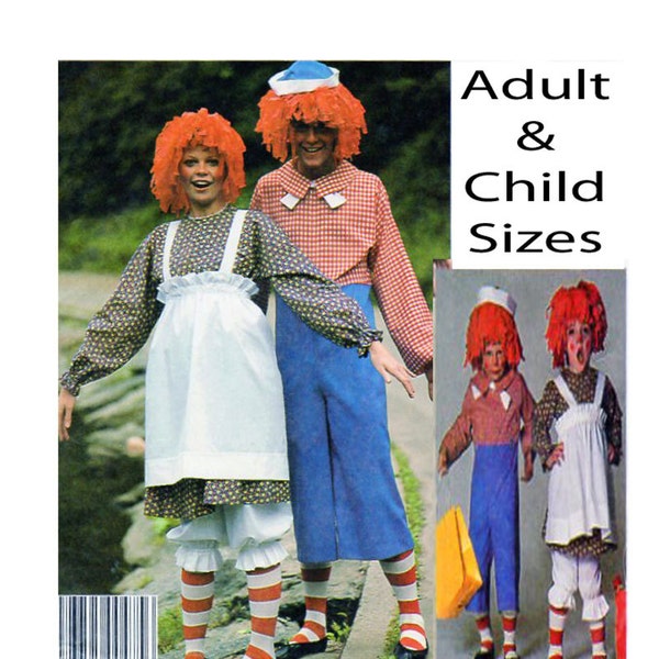 RAGGEDY ANN, ANDY, McCalls 2655, 5254, 7232, Traje de adulto, Traje de niño, Patrón de costura, Vestido, Camisa, Pantalones, Bloomers, Apron, Sombrero