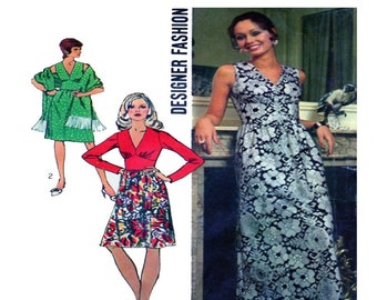 Simplicity 5350, 70s Fashion, Deep V Neckline, Fitted Bodice, Gown, Dress, Sundress, Shawl, Vintage Sewing Pattern, Size 14 Bust 36, UNCUT