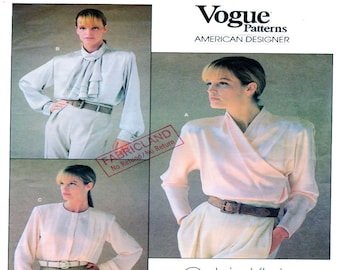 CALVIN KLEIN, Vogue 1792, Women Blouse, Sewing Pattern, Cross Bodice, Jabot, Poet Collar, Long Sleeve Shirt,Button Front Top, Size 12, UNCUT