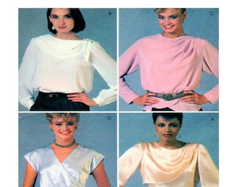 Women, Wrap Front, Blouse, McCalls 8825, Size 12, Drape Neckline, Long Sleeve, Short Sleeve, Cross Over Bodice, Womens Sewing Pattern