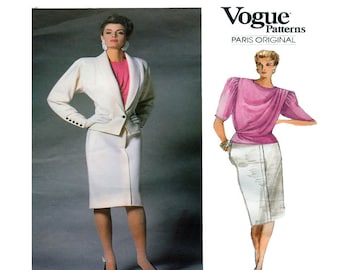 EMANUEL UNGARO, Vogue 1766, Paris Original, Shawl Collar Blazer, Shoulder Drape Blouse,Pencil Skirt, Size 10, 80s Power Suit, Sewing Pattern