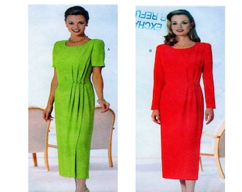 Butterick 4557, UNCUT, Size 12-14-16, David Warren, Women Dress, Sewing Pattern, pintuck / pleat detail, mock wrap, slim skirt, midi length