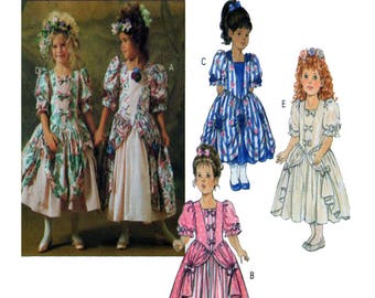 Butterick 5821, Déguisements fillettes, Patron de couture, Tribunal de première instance, Manches bouffantes, Surjupe, Nœuds papillon, Ruban, Robe de bouquetière, Taille 2-3-4, sans coupure