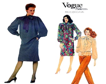 Vogue 2795, GIVENCHY, 80s Vintage Dress, Blouse, Trouser / Pant, Sewing Pattern, Slim Leg, Full Long Sleeve, Loose Fit, Size 10 Bust 32.5"
