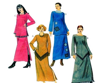 McCalls 2960, Two Piece Dress, Sewing Pattern, Tunic Style, Round Neckline, Long Sleeve Top, Wide Sleeve, Aline Slit Skirt, Size 12-14-16