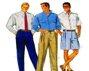 Homme Pantalons de costume/Pantalons/shorts, Chemise de ville, Chemise à boutons, Butterick 3217, Plissé sur le devant, Manches courtes/longues, Taille homme 42 à 44