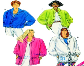 Butterick 5461, Women Sportswear, Sewing Pattern, Coat, Jacket, Button Front, Hood, Jacket, Drawstring Waist, Loose Fit, Size 8-10-12, UNCUT