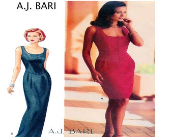 A.J. Bari, Butterick 4031, Designer Evening Gown, Cocktail Dress, Sewing Pattern, Fit Flare Skirt, Pencil Skirt, Size 6 8 10 12, UNCUT