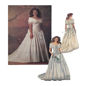 Butterick 5898, Wedding Gown, Sewing Pattern, Fitted Bodice, Fit Flare, Full Length Dress, Off The Shoulder, Shawl Sleeve, Train, UNCUT