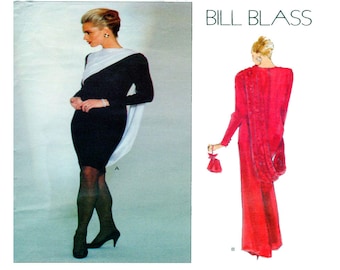 VOGUE 2767, BILL BLASS, Size 12-14-16, Designer Gown, Drape Bodice, Dress Sewing Pattern, Straight Cut, Special Event, Evening Gown, Sheath