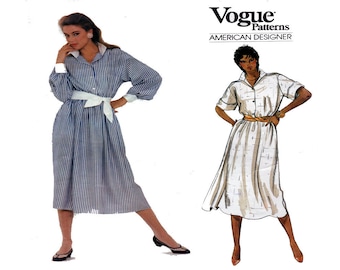BILL BLASS, Vogue 2961, Women Shirtwaist Dress, Sewing Pattern, Button Front, Pointed Collar, Cuff Sleeve, Casual Dress, Size 14, Bust 36