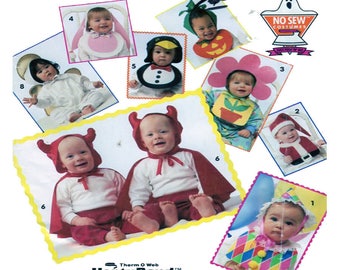 SANS COUTURE, bébé, déguisement d'Halloween, Simplicity 0631, bonnet pour bébé, cape, bavoir, clown, ange, diable, pingouin, citrouille, fleur, père Noël, lapin, non découpé