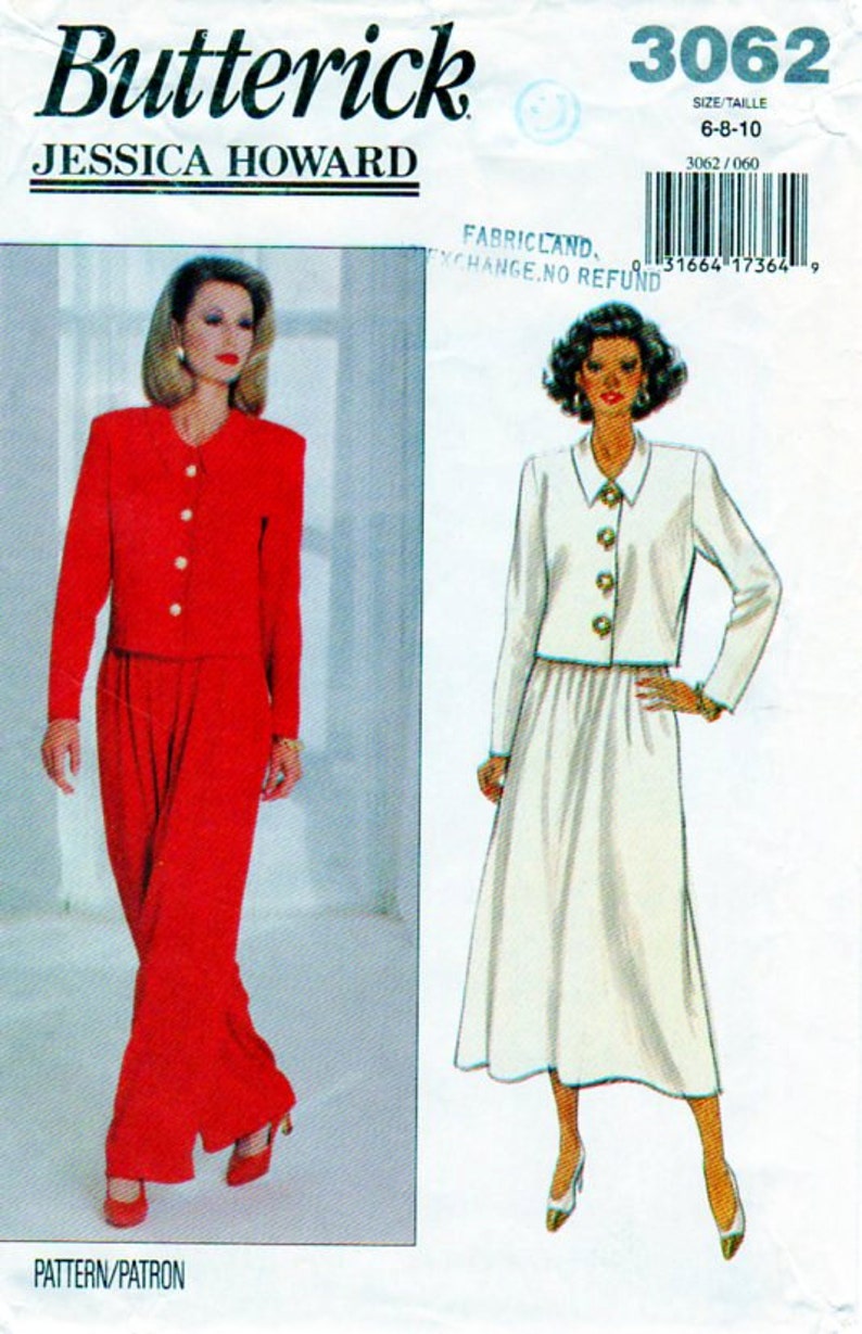 Jessica Howard, Pant Suit, Sewing Pattern, Butterick 3062, Short Waist Jacket, Loose Fit, Aline