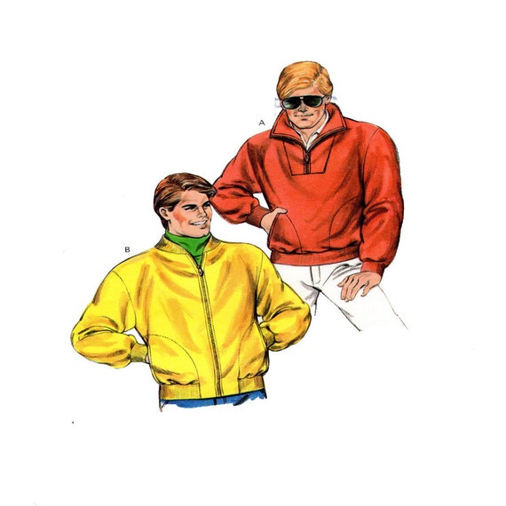 Kwik Sew 1553, Vêtements sport pour hommes, modèle de veste décontractée,  plein ou demi zip front, mandarin / col haut, poche latérale, taille  S-M-L-XL, non-coupé -  Canada