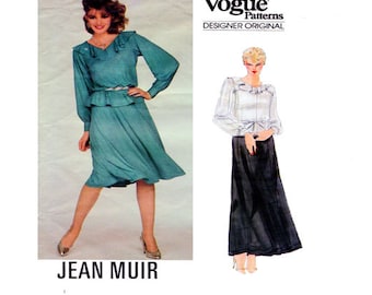 VOGUE 2787, JEAN MUIR, Designer Dress, Sewing Pattern, Peasant Blouse, Fit Flare Maxi, Full Length Skirt, Casual Dress, Size 6, 80s Vintage