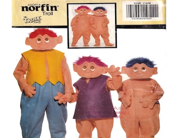 THE TROLL FAMILY Children Halloween Costume Sewing Pattern, Mask, Body Suit, Hand and Feet Coverings Child Size 4-5-6-7-8-10-12-14 Retro Toy