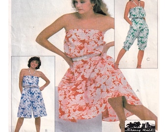 McCalls 8021, Strapless Dress, Jump Suit Sewing Pattern Sundress, Romper Crop Pant, Beach Cover Up, Size 10-12, Vintage 80s Easy Sew Pattern