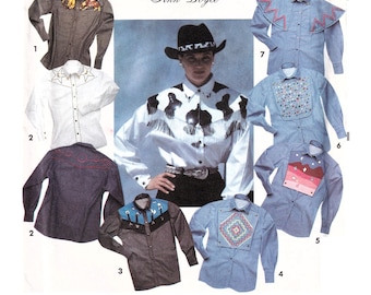 Simplicité 8326 vintage des années 90 motif chemise western empiècement cowboy taille XS-S-M non coupé
