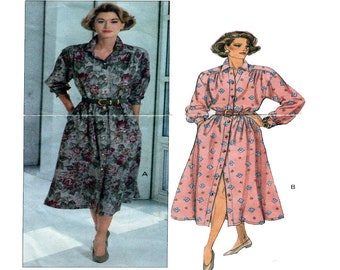 Butterick 6264, Shirtwaist Dress, Women Sewing Pattern, Button Front, Aline Skirt, Long Sleeve, Pointed Collar, Size 8-10-12, 90 Style,UNCUT