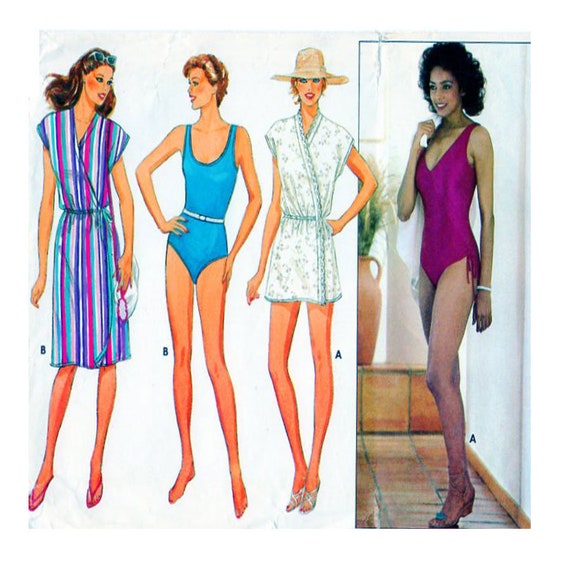 Women, Swimwear, Sewing Pattern, One Piece Swimsuit, Butterick 6462, Wrap  Front, Round / V Neck, Size 10 Bust 32.5", Beach Cover, Wrap Dress - Etsy