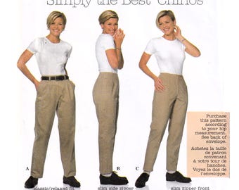Patrón de costura Simplicity 7590 para pantalones chinos de mujer, cintura alta, pierna recta, plisados, con cinturón, talla 16-18-20 (sin cortar)