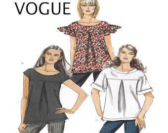 VOGUE 8495, Pull Over Top, Short / Cap / Flutter Sleeve, Women Blouse Sewing Pattern, Loose Fit, Round Neckline, Plus Size 14-16-18-20 UNCUT