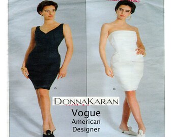 Donna Karan, Vogue 2470, Strapless Dress, V Neckline, Cocktail Dress, Figure Hugging, American Designer, Knee Length, Size 6-8-10, UNCUT