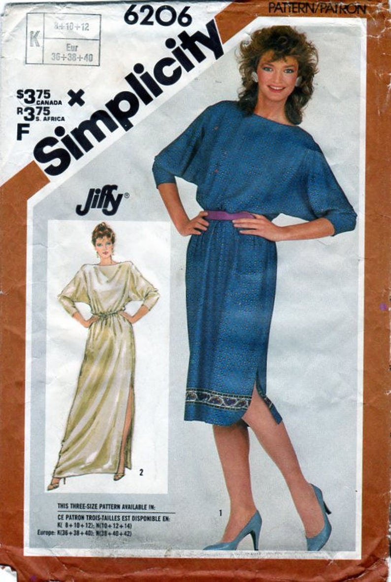 Simplicity 6206, Women Dress, Sewing Pattern, Maxi Dress, Tunic Style, Wide Sleeve, Pencil Skirt, Boat Neckline, Pencil Skirt, Size 6-8-10 image 5