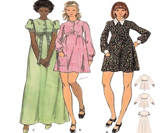 Butterick 6914 Mini / Maxi Dress, Puff Short / Long Sleeve, Pointed Collar, Boho, Indie, Day Dress, Button Front, Empire Waist Size 10