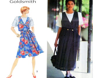 DENNIS GOLDSMITH, Simplicity 7504, Jumper Dress Sewing Pattern, Cross Front, Circle Skirt, Pullover Top, Size 6 to 10, 90s Vintage, UNCUT