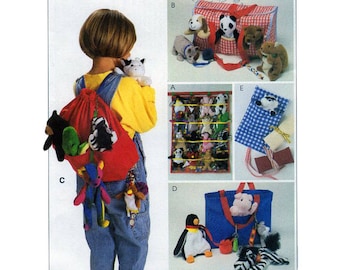 McCalls 9050, Organizador de juguetes, Accesorios para juguetes pequeños, Casita de juguete tipo puf, Organizador de pared, Mochila, Bolsa para juguetes, Patrón de costura artesanal sin cortar